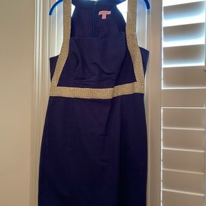 EUC LILLY PULITZER ELIANA DRESS NAVY GOLD size 10